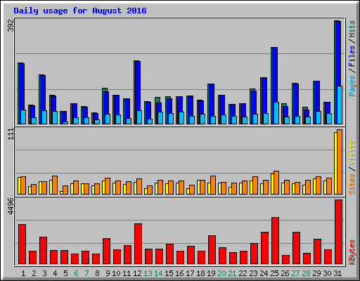 Daily usage for August 2016
