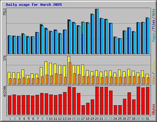 Daily usage for March 2025